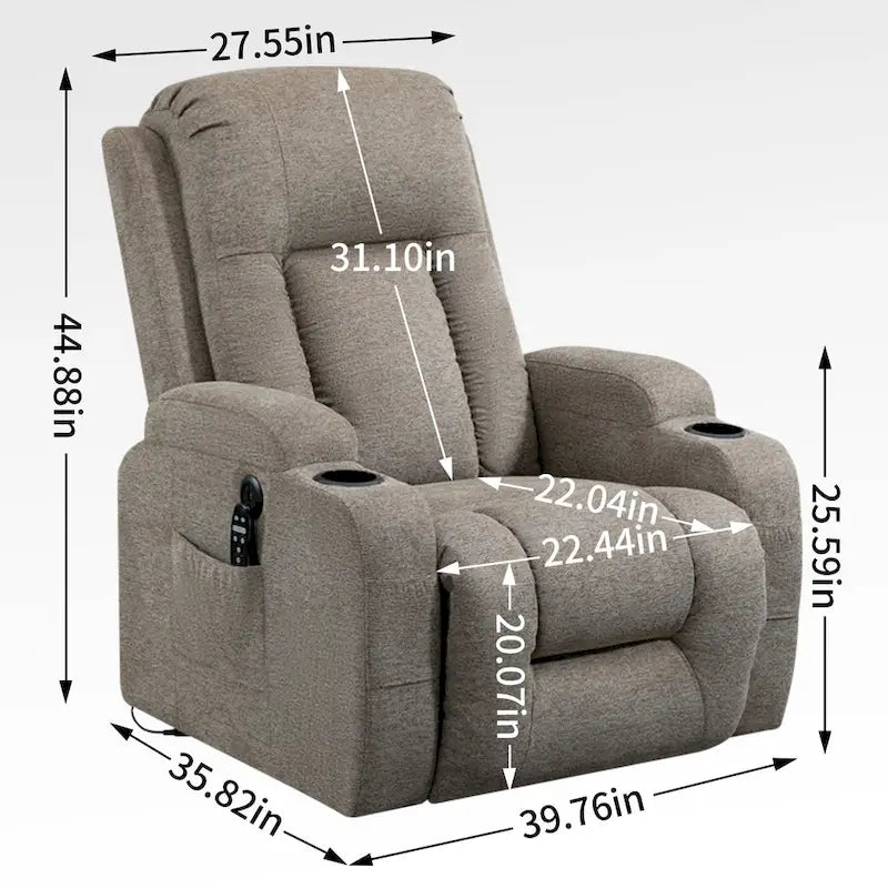 Power Lift Recliner Chair with Massage Heating USB Cup Holders Brown