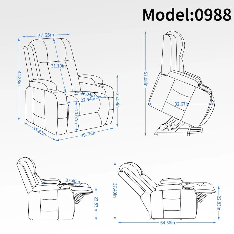 Power Lift Recliner Chair with Massage Heating USB Cup Holders Brown