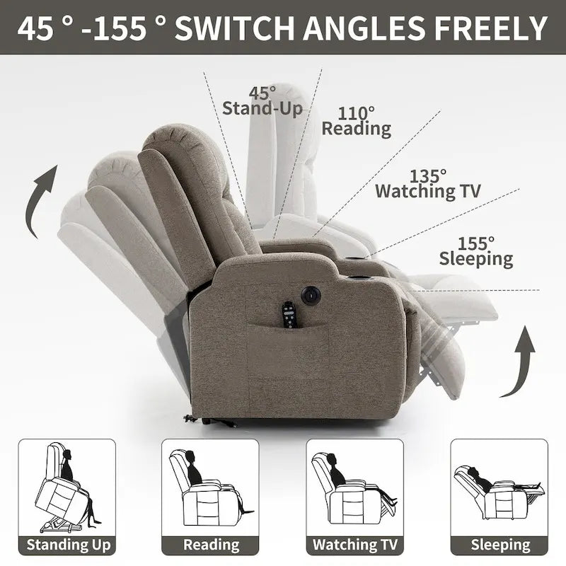 Power Lift Recliner Chair with Massage Heating USB Cup Holders Brown