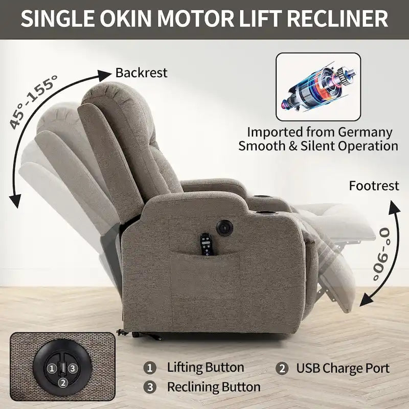 Power Lift Recliner Chair with Massage Heating USB Cup Holders Brown