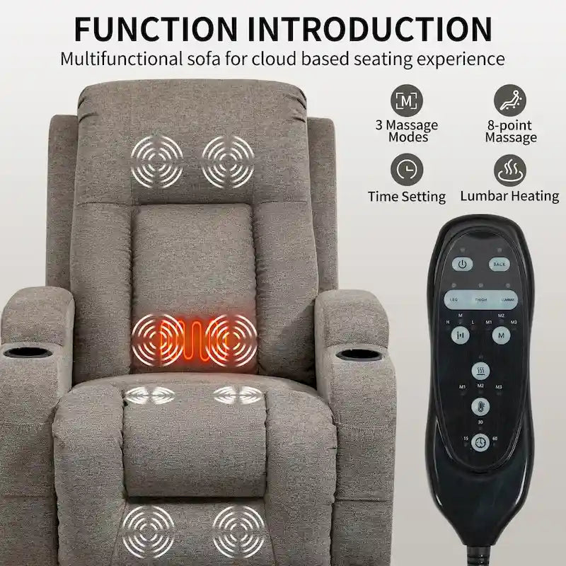 Power Lift Recliner Chair with Massage Heating USB Cup Holders Brown