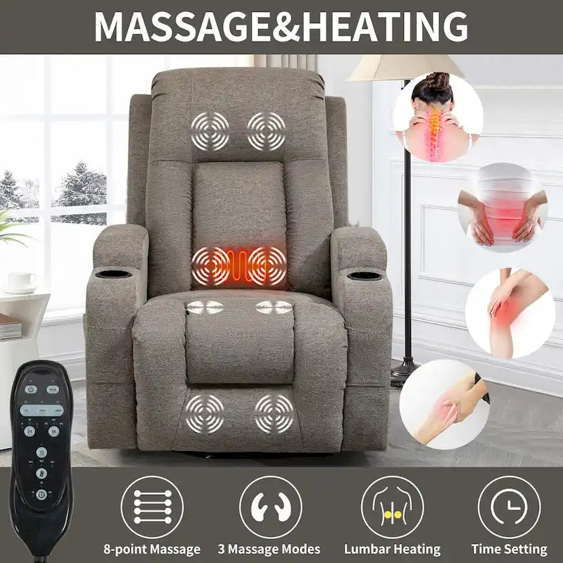 Power Lift Recliner Chair with Massage Heating USB Cup Holders Brown