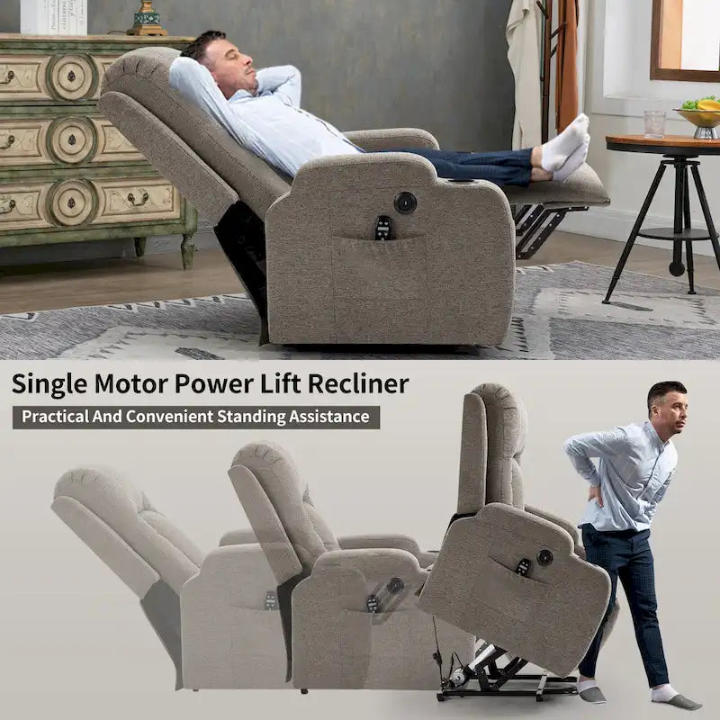Power Lift Recliner Chair with Massage Heating USB Cup Holders Brown