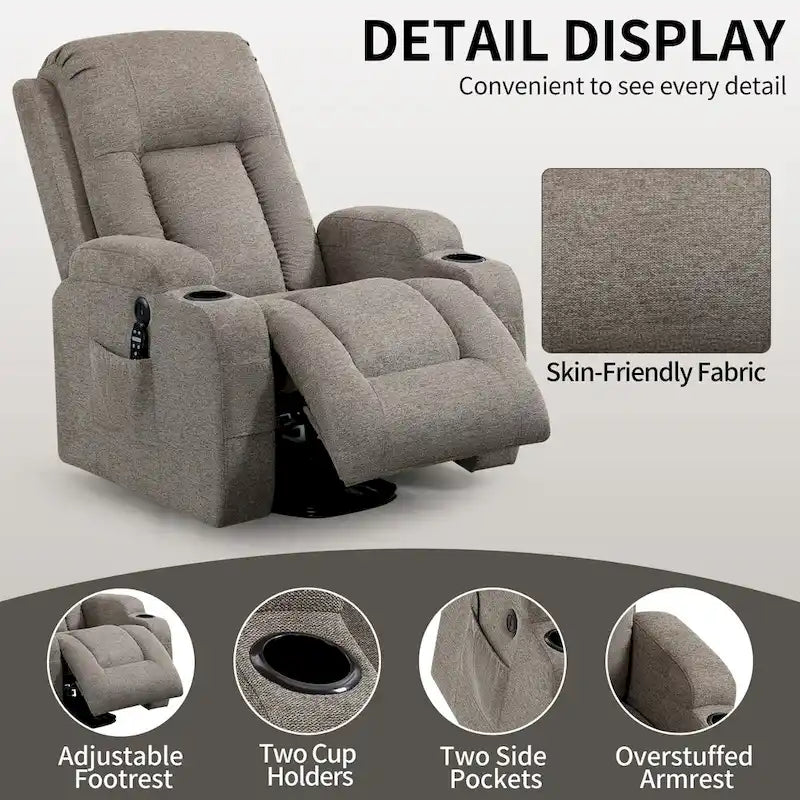 Power Lift Recliner Chair with Massage Heating USB Cup Holders Brown