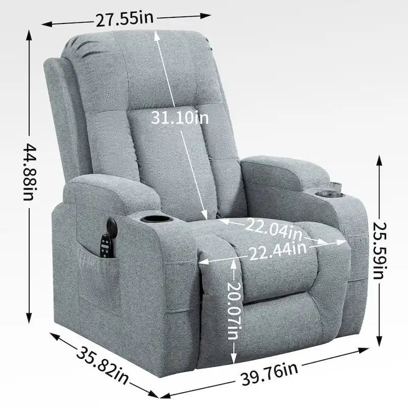 Power Lift Recliner Chair with Massage Heating USB Cup Holders Brown