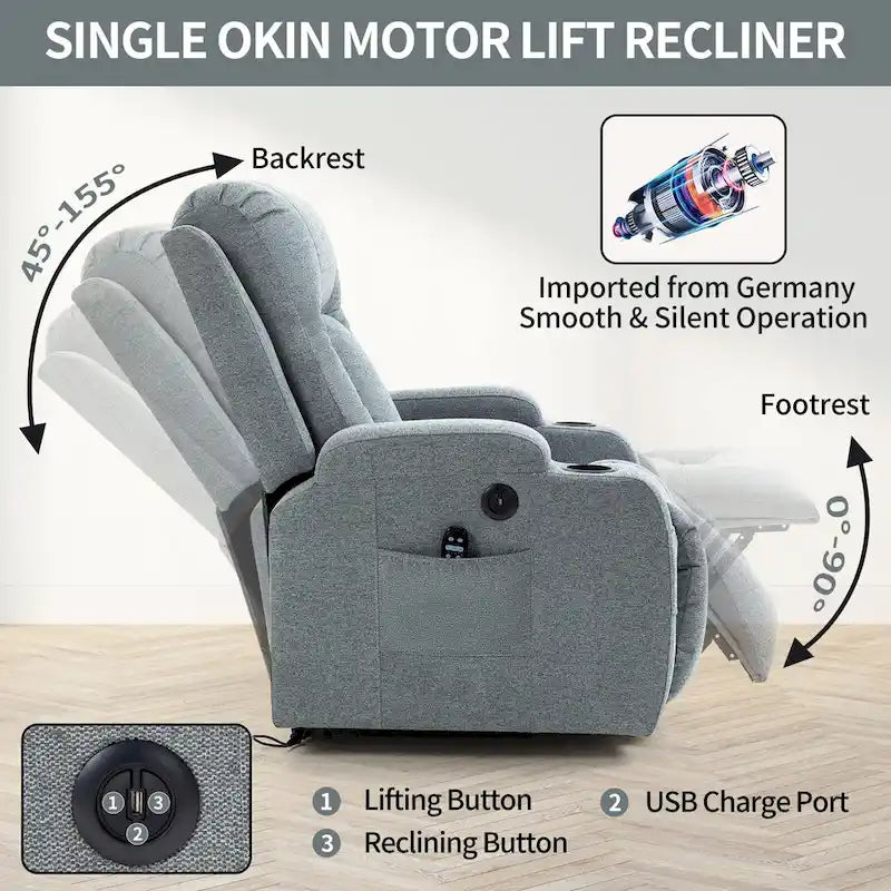 Power Lift Recliner Chair with Massage Heating USB Cup Holders Brown