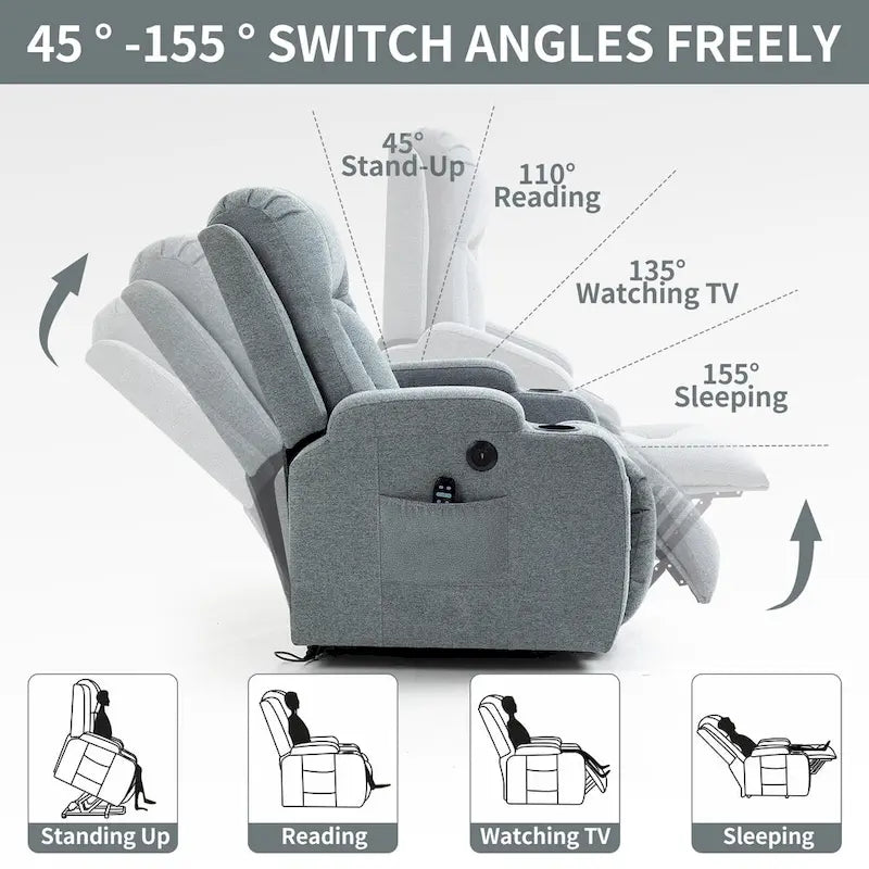Power Lift Recliner Chair with Massage Heating USB Cup Holders Brown