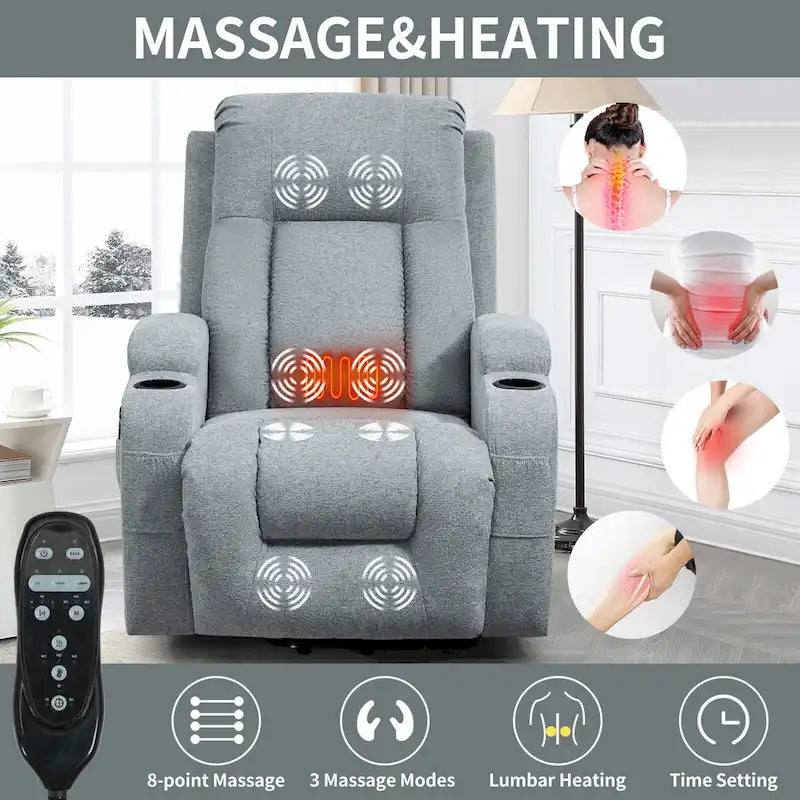 Power Lift Recliner Chair with Massage Heating USB Cup Holders Brown