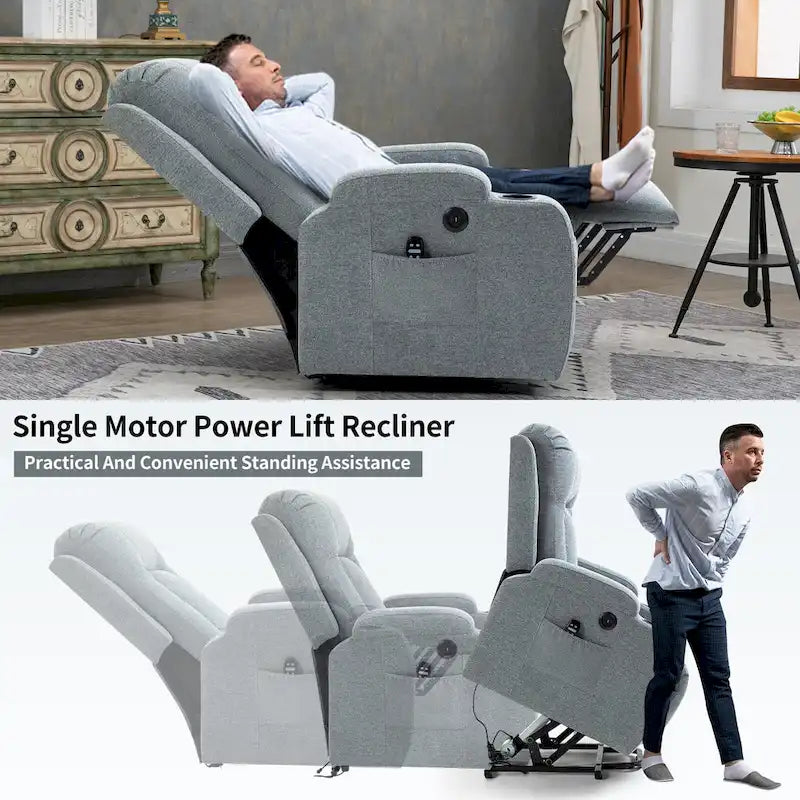 Power Lift Recliner Chair with Massage Heating USB Cup Holders Brown