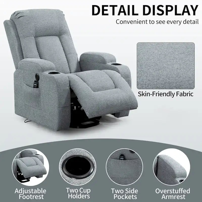 Power Lift Recliner Chair with Massage Heating USB Cup Holders Brown