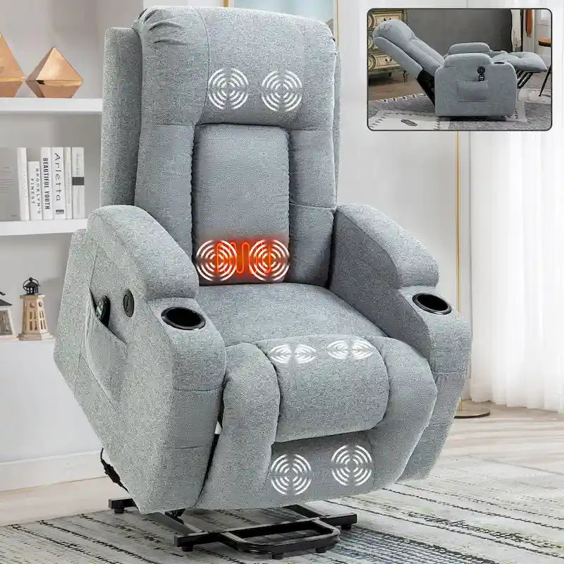 Power Lift Recliner Chair with Massage Heating USB Cup Holders Brown