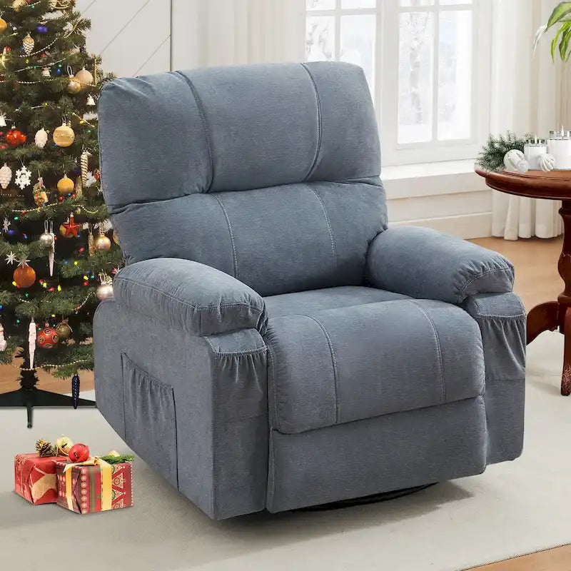 360 Swivel Fabric Recliner Lounge Chair with Pull-Out Footrest and Storage Pockets