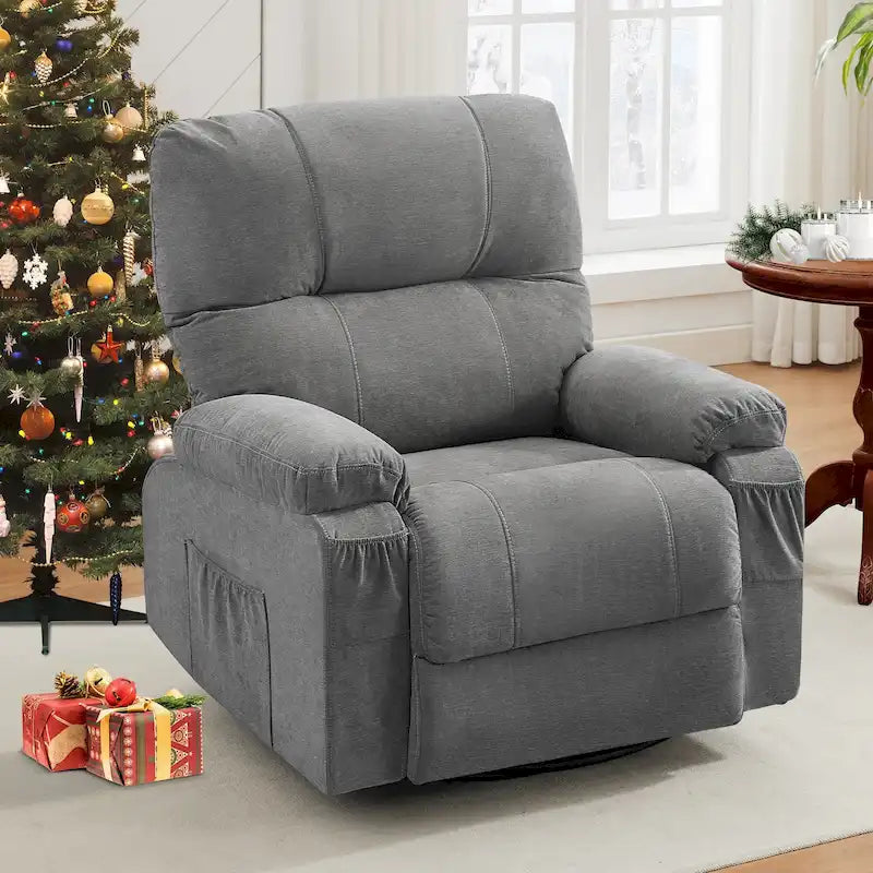 360 Swivel Fabric Recliner Lounge Chair with Pull-Out Footrest and Storage Pockets