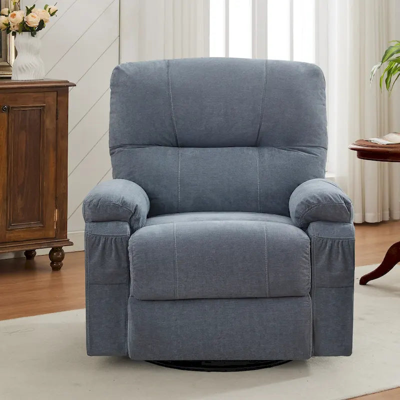 360 Swivel Fabric Recliner Lounge Chair with Pull-Out Footrest and Storage Pockets