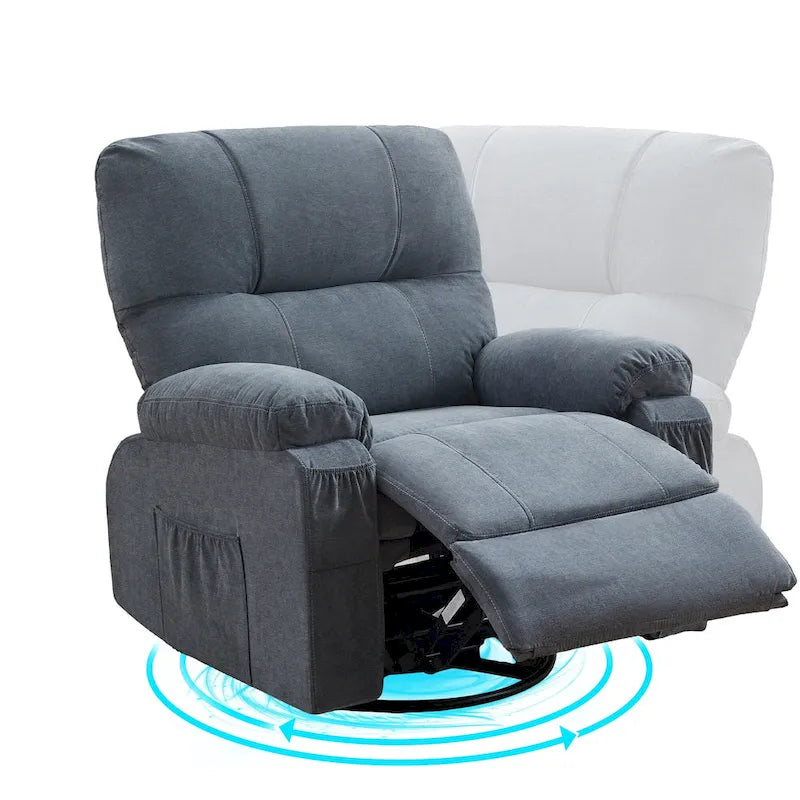 360 Swivel Fabric Recliner Lounge Chair with Pull-Out Footrest and Storage Pockets