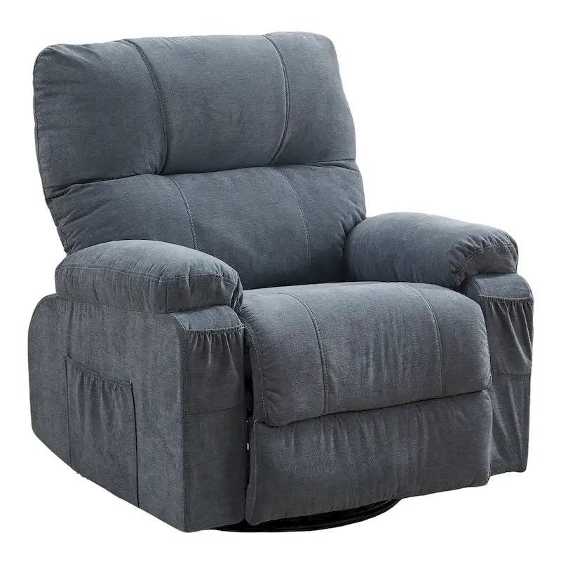 360 Swivel Fabric Recliner Lounge Chair with Pull-Out Footrest and Storage Pockets