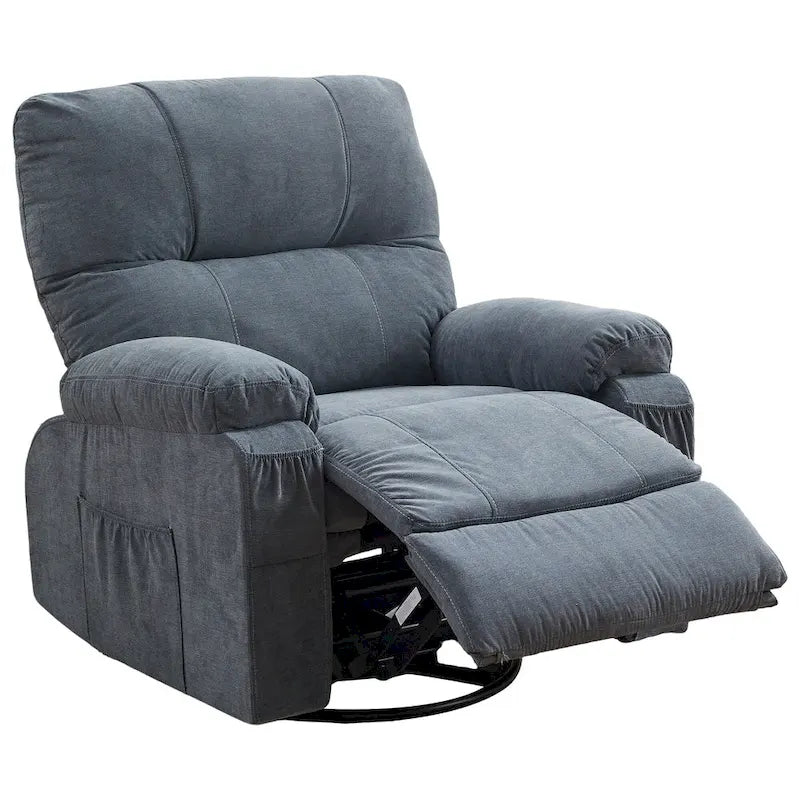 360 Swivel Fabric Recliner Lounge Chair with Pull-Out Footrest and Storage Pockets