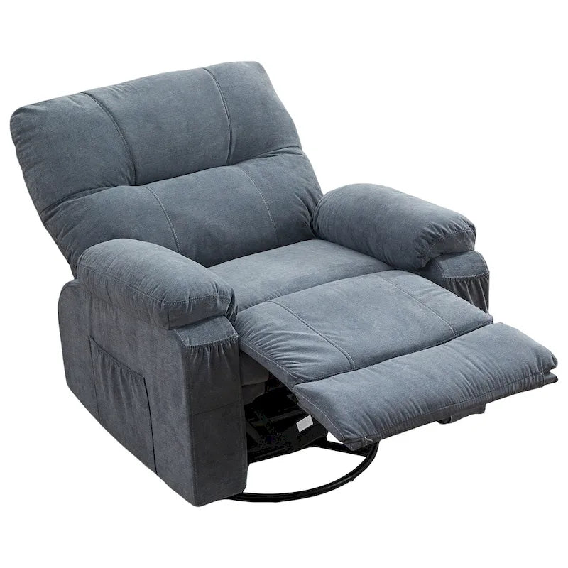 360 Swivel Fabric Recliner Lounge Chair with Pull-Out Footrest and Storage Pockets