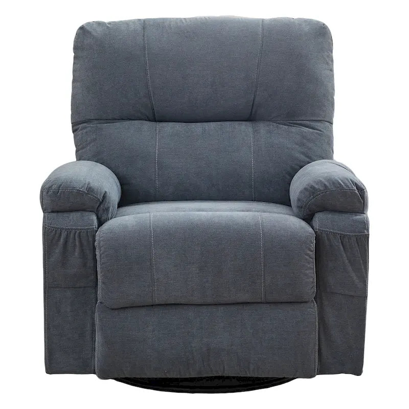 360 Swivel Fabric Recliner Lounge Chair with Pull-Out Footrest and Storage Pockets