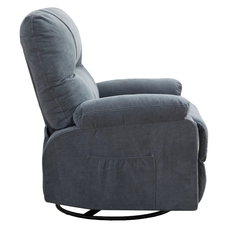 360 Swivel Fabric Recliner Lounge Chair with Pull-Out Footrest and Storage Pockets