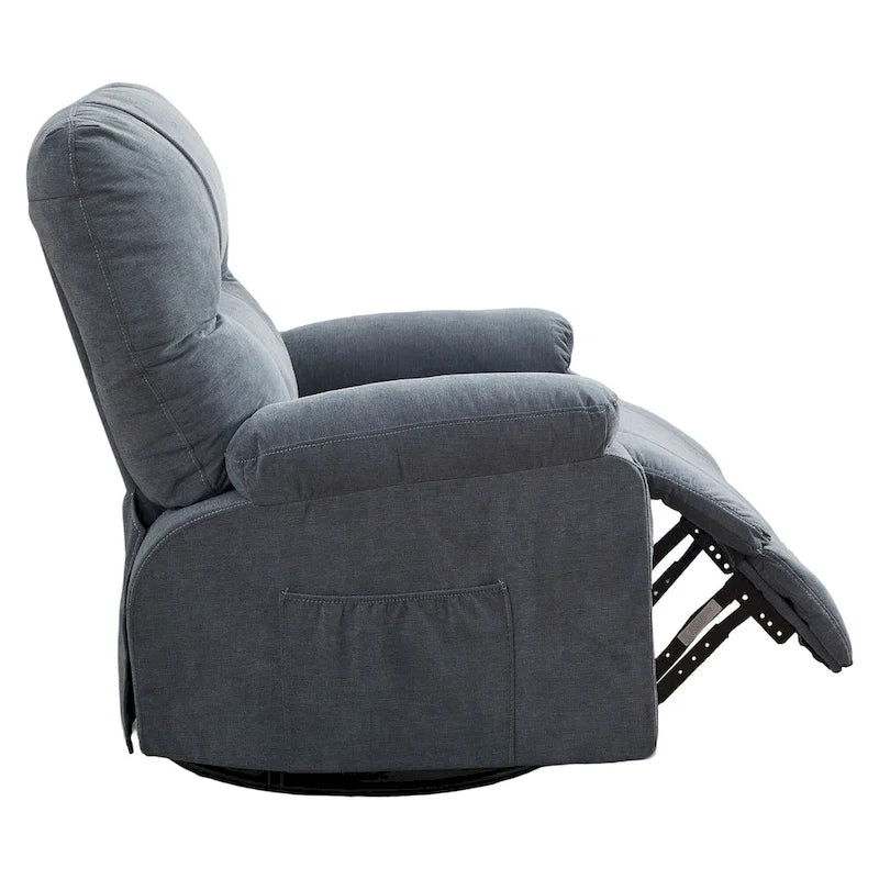 360 Swivel Fabric Recliner Lounge Chair with Pull-Out Footrest and Storage Pockets