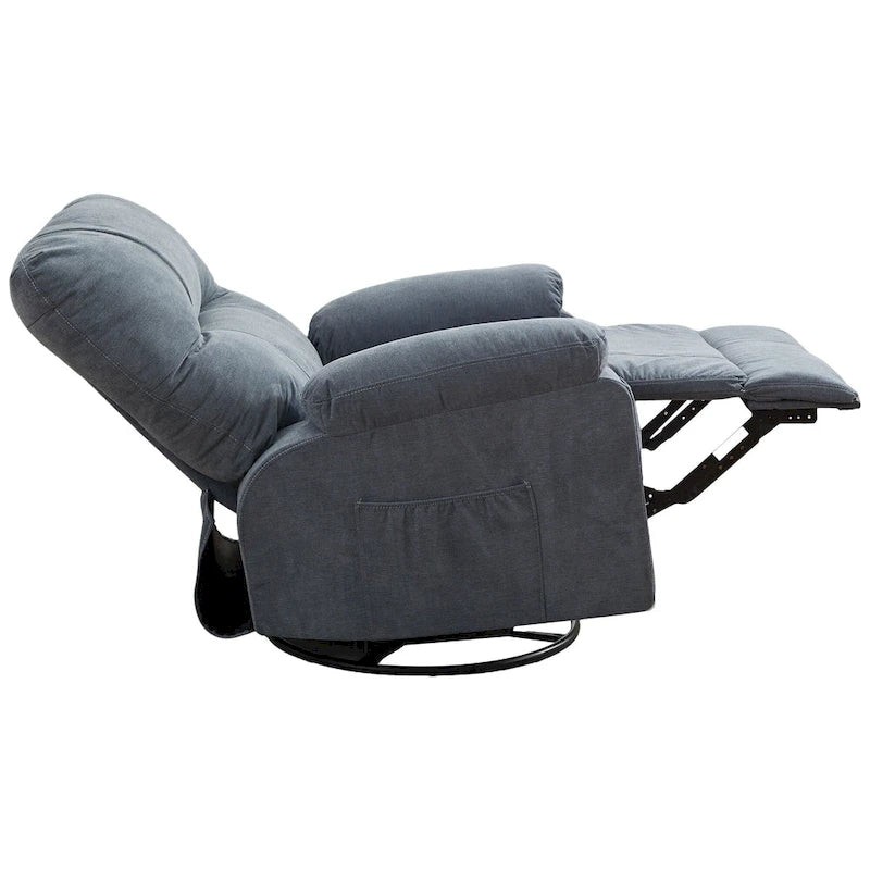 360 Swivel Fabric Recliner Lounge Chair with Pull-Out Footrest and Storage Pockets