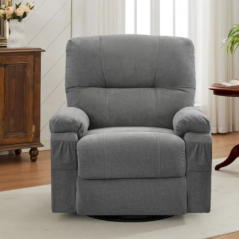 360 Swivel Fabric Recliner Lounge Chair with Pull-Out Footrest and Storage Pockets