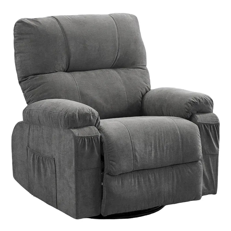360 Swivel Fabric Recliner Lounge Chair with Pull-Out Footrest and Storage Pockets