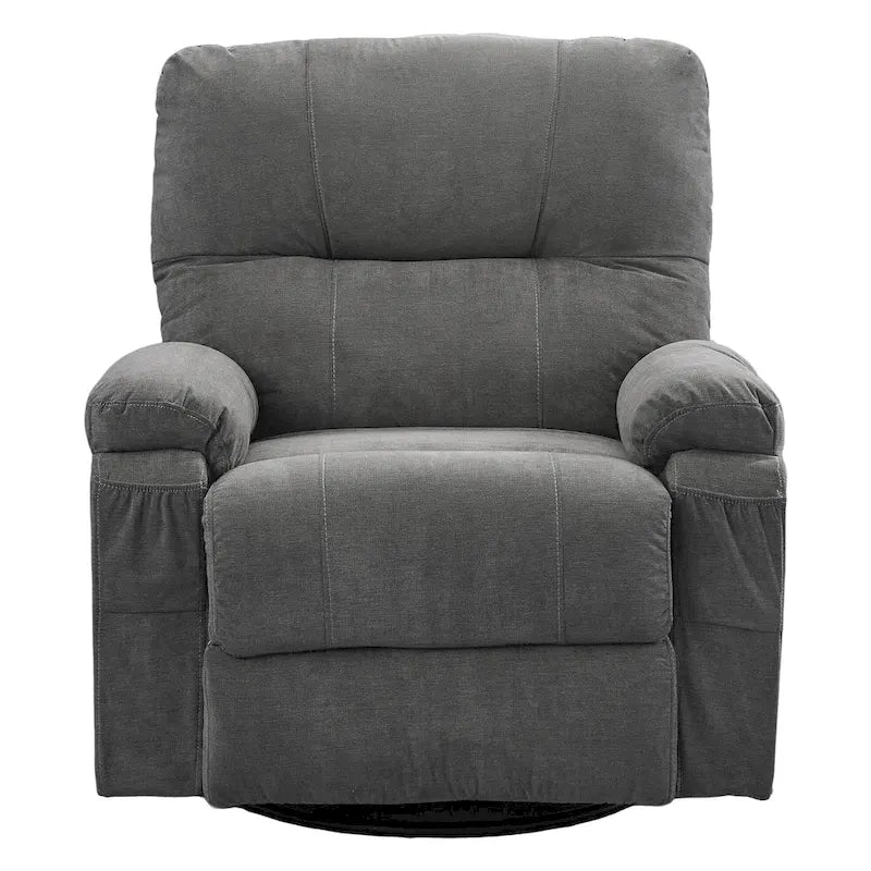 360 Swivel Fabric Recliner Lounge Chair with Pull-Out Footrest and Storage Pockets