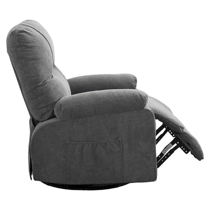 360 Swivel Fabric Recliner Lounge Chair with Pull-Out Footrest and Storage Pockets