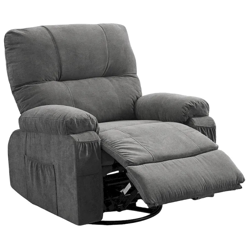 360 Swivel Fabric Recliner Lounge Chair with Pull-Out Footrest and Storage Pockets