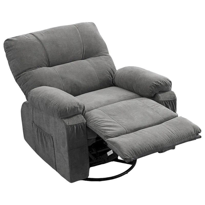 360 Swivel Fabric Recliner Lounge Chair with Pull-Out Footrest and Storage Pockets
