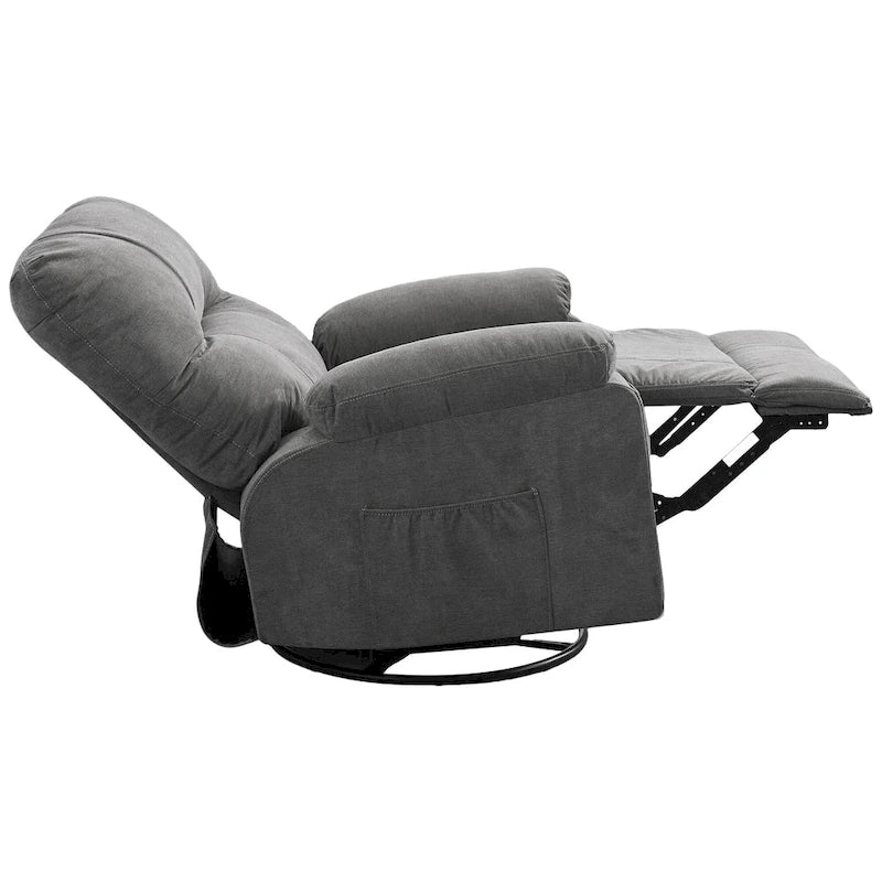 360 Swivel Fabric Recliner Lounge Chair with Pull-Out Footrest and Storage Pockets