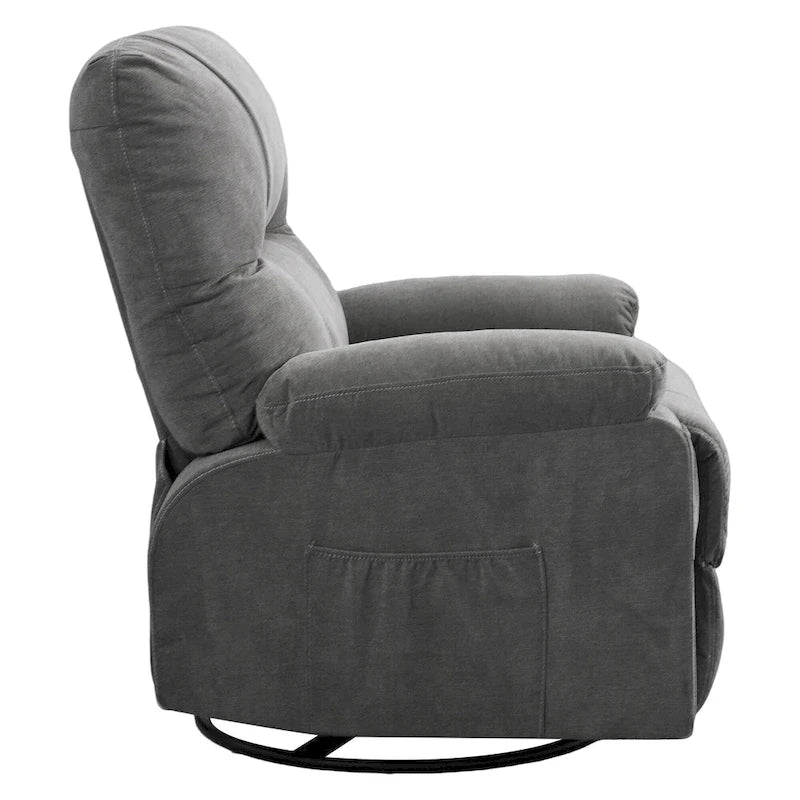 360 Swivel Fabric Recliner Lounge Chair with Pull-Out Footrest and Storage Pockets