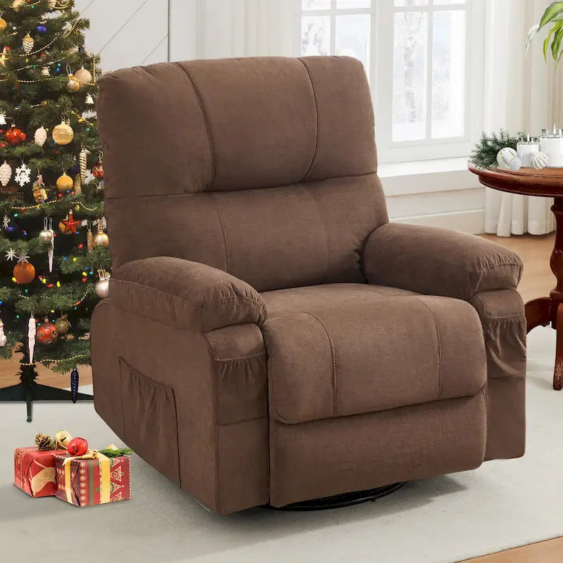 360 Swivel Fabric Recliner Lounge Chair with Pull-Out Footrest and Storage Pockets