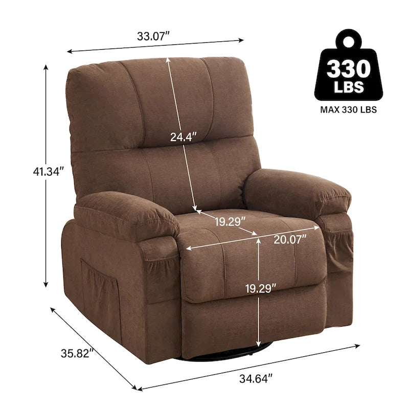 360 Swivel Fabric Recliner Lounge Chair with Pull-Out Footrest and Storage Pockets