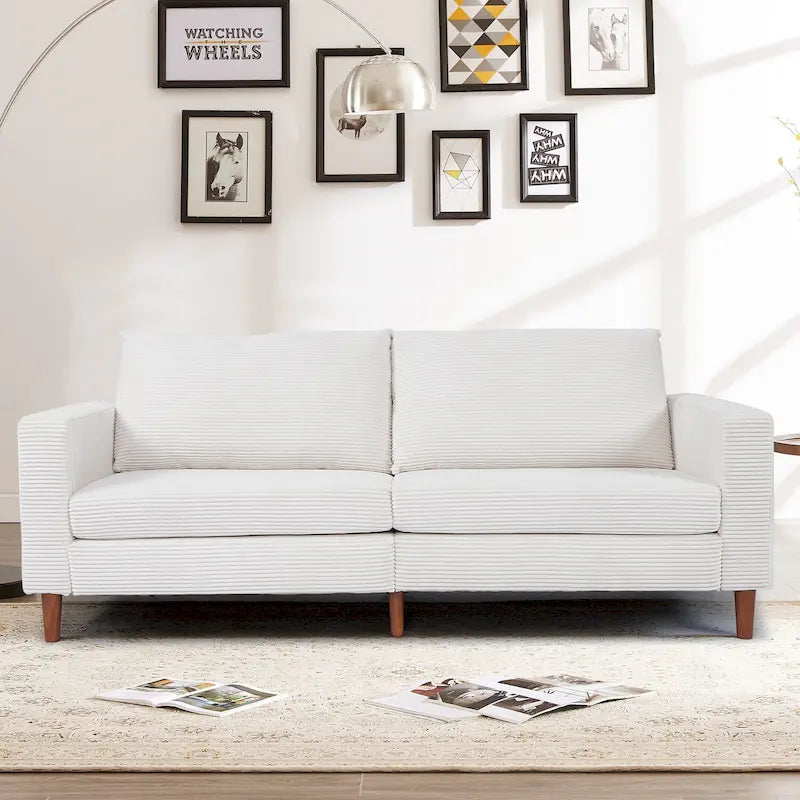 Corduroy Upholstered 2-Seat Loveseat Sofa with Solid Wood Legs, Beige Black Grey Orange