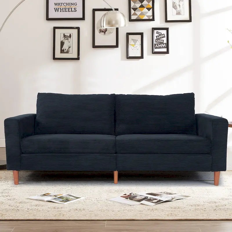Corduroy Upholstered 2-Seat Loveseat Sofa with Solid Wood Legs, Beige Black Grey Orange