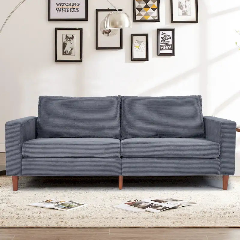 Corduroy Upholstered 2-Seat Loveseat Sofa with Solid Wood Legs, Beige Black Grey Orange