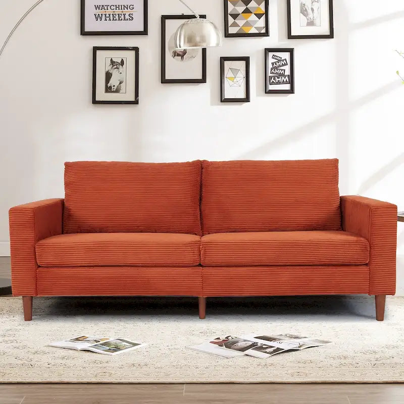 Corduroy Upholstered 2-Seat Loveseat Sofa with Solid Wood Legs, Beige Black Grey Orange