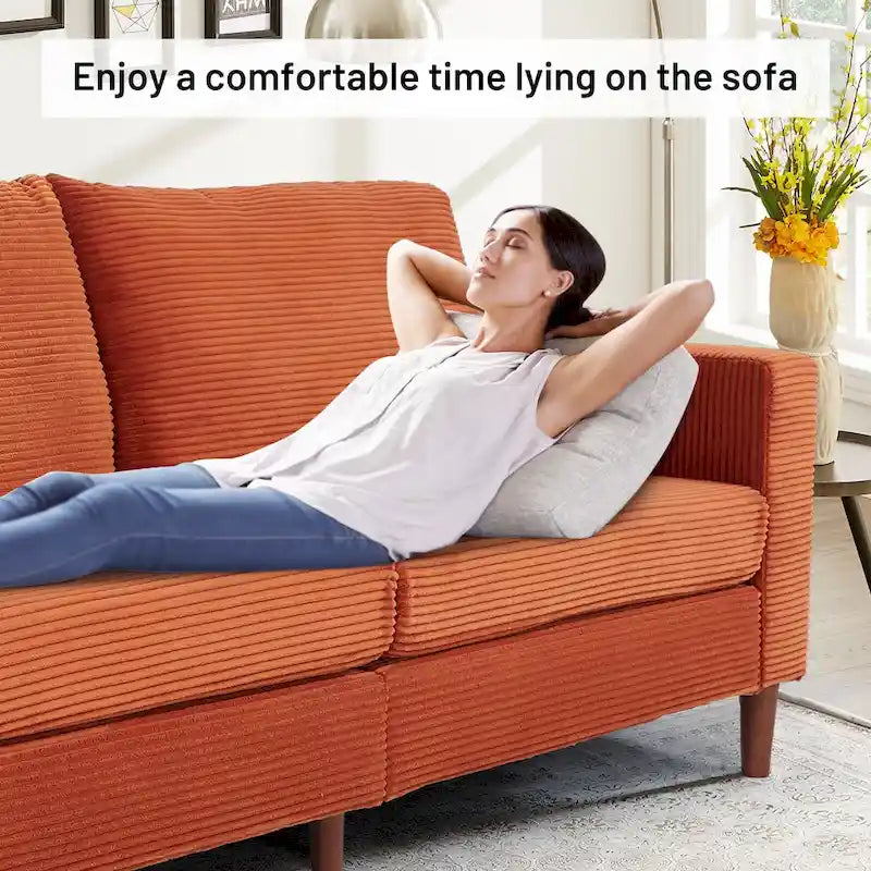 Corduroy Upholstered 2-Seat Loveseat Sofa with Solid Wood Legs, Beige Black Grey Orange