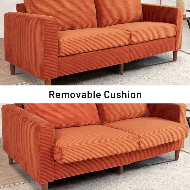 Corduroy Upholstered 2-Seat Loveseat Sofa with Solid Wood Legs, Beige Black Grey Orange
