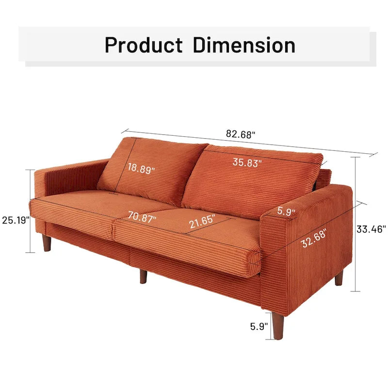 Corduroy Upholstered 2-Seat Loveseat Sofa with Solid Wood Legs, Beige Black Grey Orange