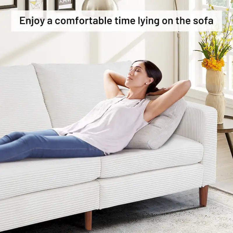 Corduroy Upholstered 2-Seat Loveseat Sofa with Solid Wood Legs, Beige Black Grey Orange