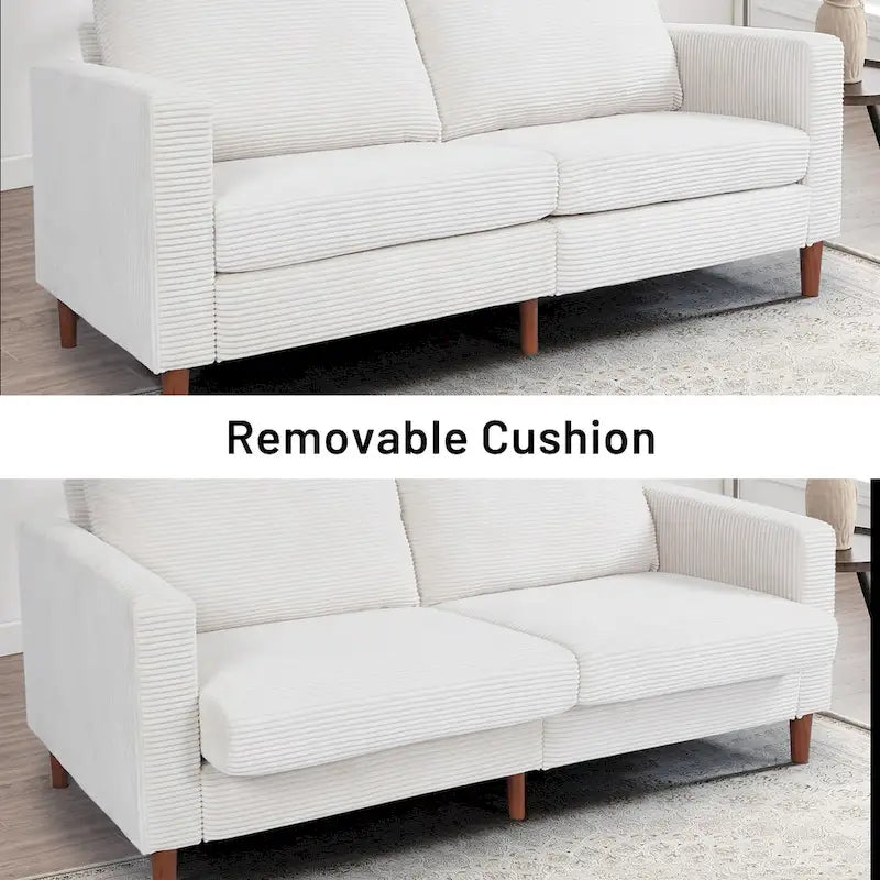 Corduroy Upholstered 2-Seat Loveseat Sofa with Solid Wood Legs, Beige Black Grey Orange