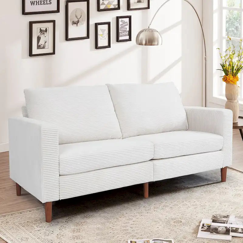 Corduroy Upholstered 2-Seat Loveseat Sofa with Solid Wood Legs, Beige Black Grey Orange