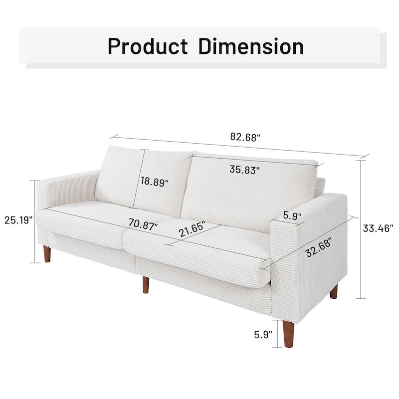 Corduroy Upholstered 2-Seat Loveseat Sofa with Solid Wood Legs, Beige Black Grey Orange