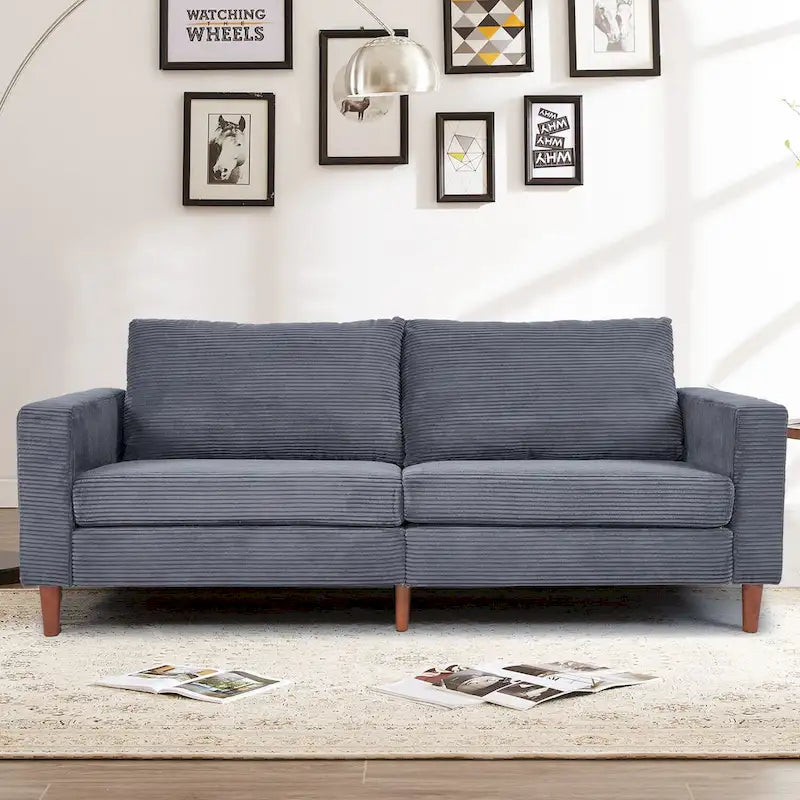 Corduroy Upholstered 2-Seat Loveseat Sofa with Solid Wood Legs, Beige Black Grey Orange