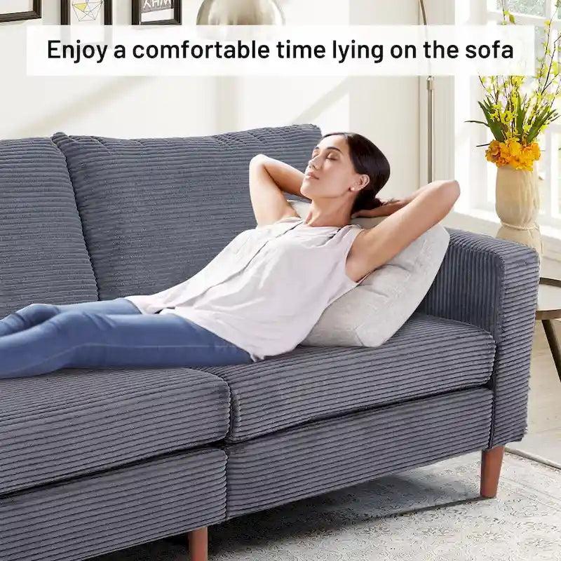 Corduroy Upholstered 2-Seat Loveseat Sofa with Solid Wood Legs, Beige Black Grey Orange