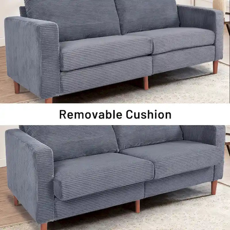 Corduroy Upholstered 2-Seat Loveseat Sofa with Solid Wood Legs, Beige Black Grey Orange
